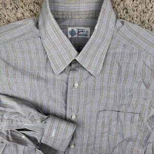 Borrelli Neiman Marcus Button Up Shirt Long Sleeve Blue Gold Plaid Italy 15.5